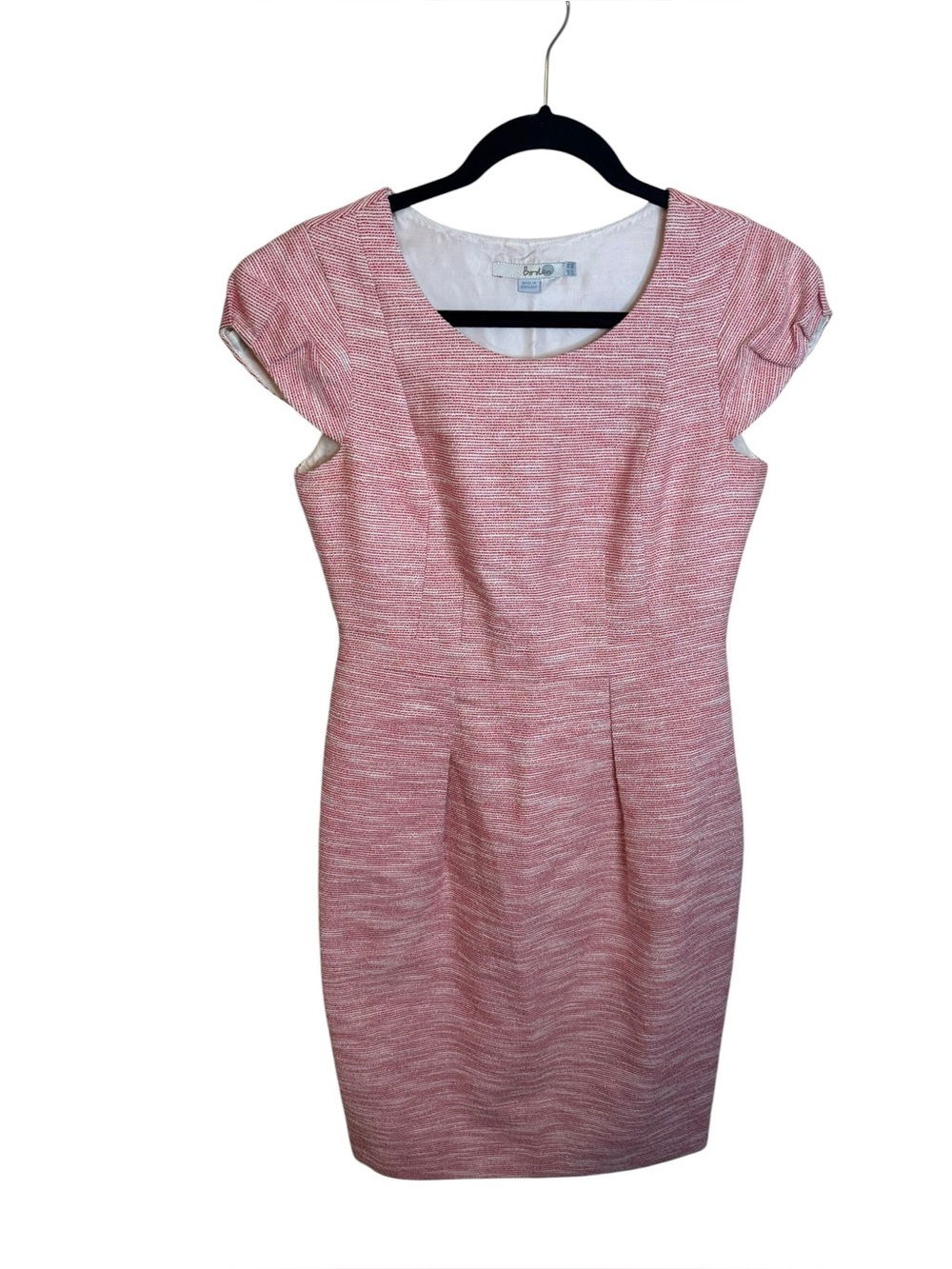 Boden Pink Metallic Tweed Cap Sleeve Sheath Dress